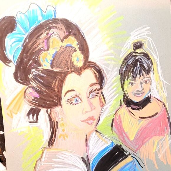 Wendy Gell Artwork The Princess and her Muse Drawing Original Art.